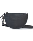 Black leather Pixie purse with zip closure and removable wrist strap for coins and cards.