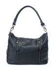 Poppy Bag, a stylish over-the-shoulder bag in dark grey, featuring dual front zips and adjustable straps.