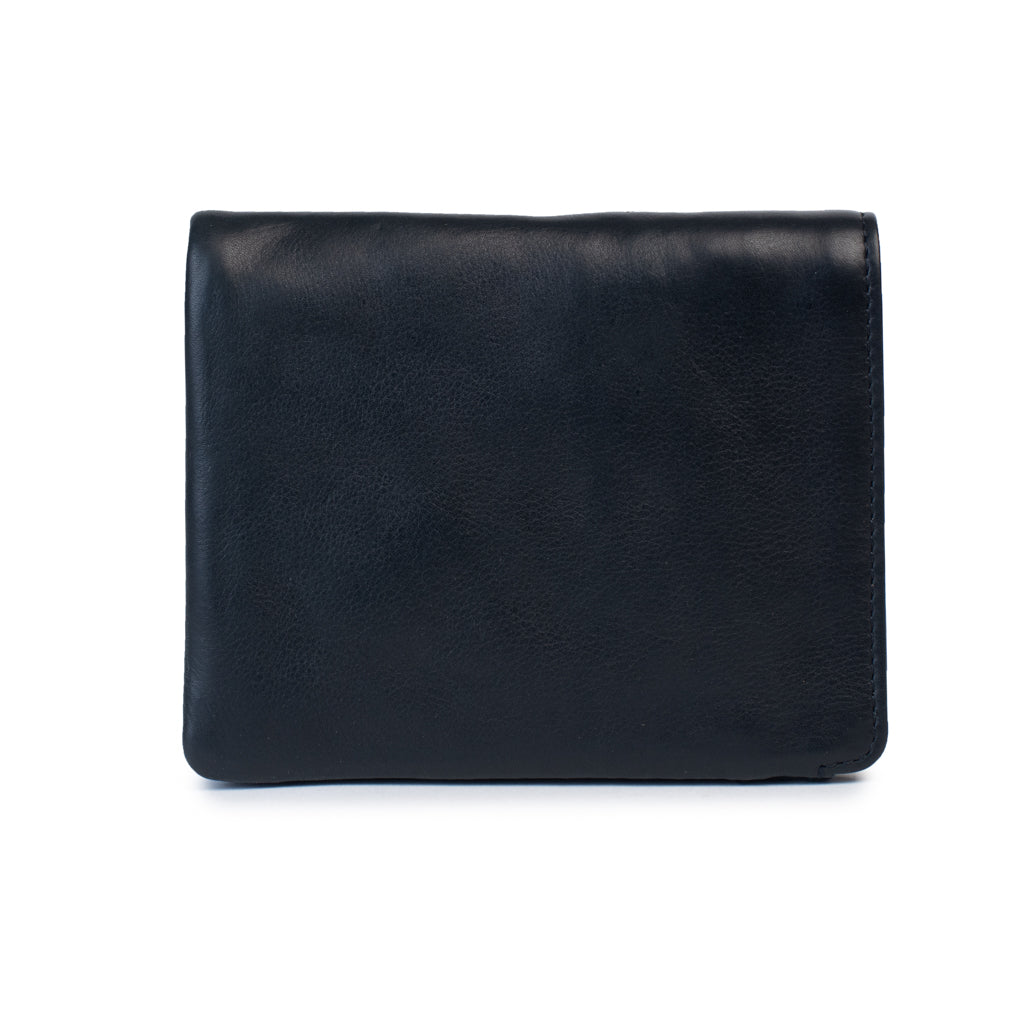 Taylor black wallet designed for travel, featuring passport space, card holders, and a zip compartment for coins.