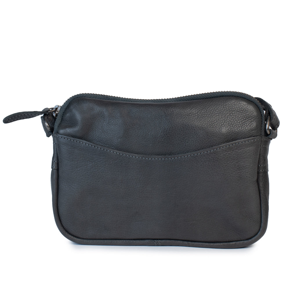 Black leather purse Emma Bag with zip closure and external pocket for easy access to essentials.
