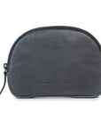 Dusky Robin leather purse, sleek zip closure, lightweight design for organizing small goods, in stylish charcoal color.