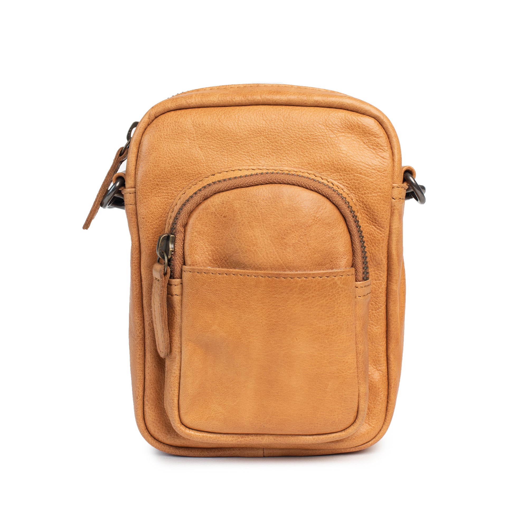 Face the Music mini camera bag in soft tan leather with adjustable strap and zip closures for daily essentials.