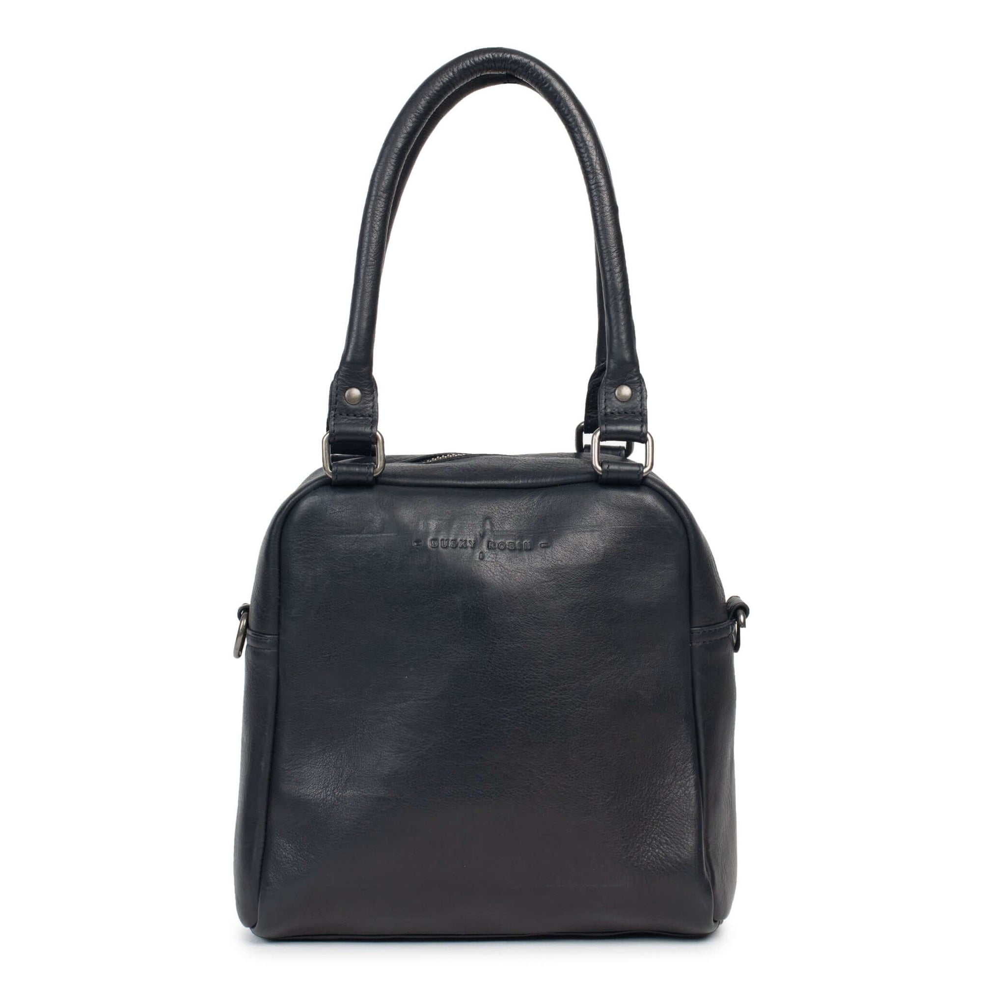 Elegant Suki leather purse by Dusky Robin, featuring structured design and adjustable crossbody strap.